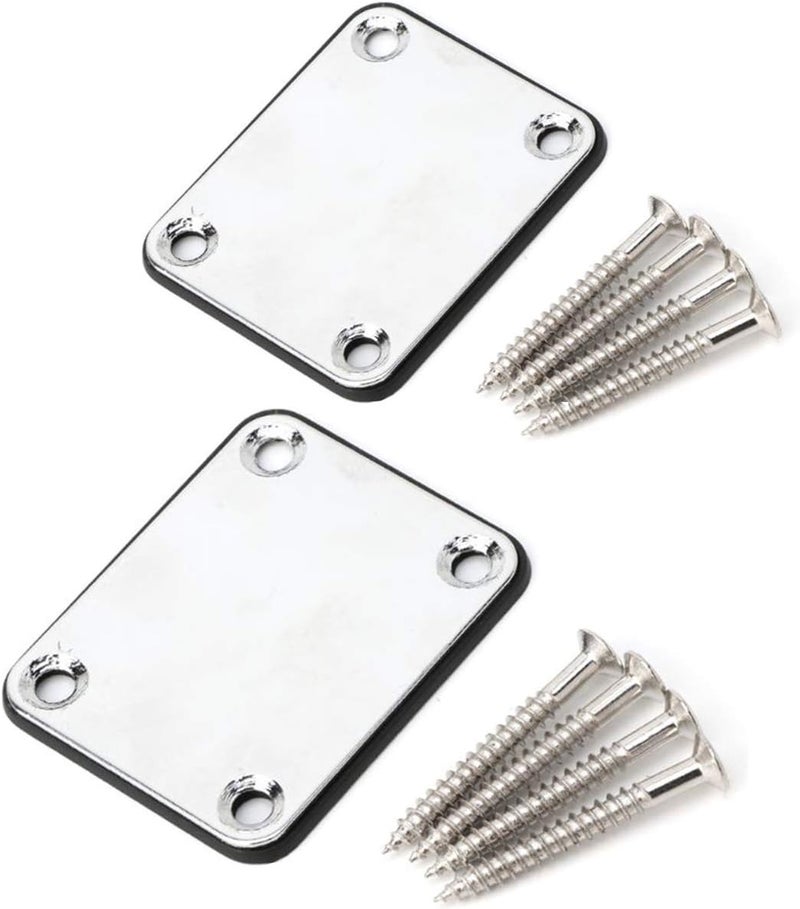 KAIY 2 Pack Guitar Chrome Neck Plates with Screws for Electric Guitars, Strat Tele Style Guitar Cigar Box Guitar Parts Repair Replace - Image 1